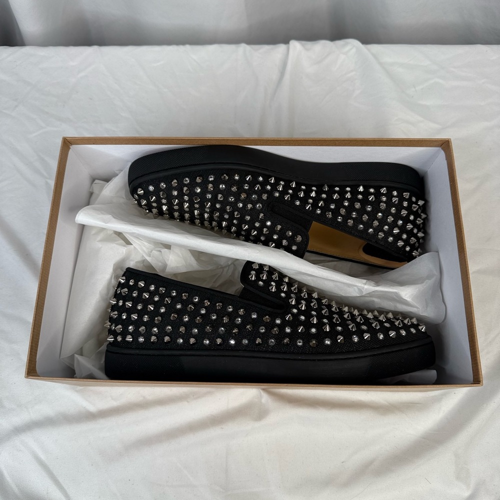 Christian Louboutin Black/Crystal Sv Version Roller 1c1s Flat Shoes - Picture 8 of 11